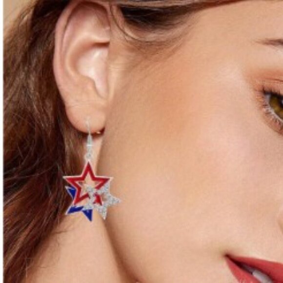 Shimmering Rhinestones Star Earrings - Red, White & Blue Pendant Design - Picture 2 of 5